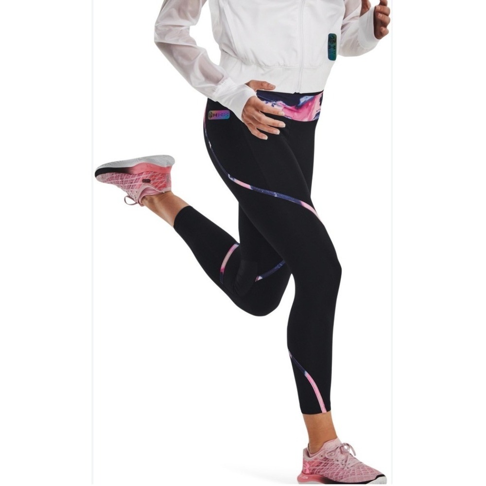 Women's Under Armour Size Small Run Anywhere Fitted Tights Black Pink Blue